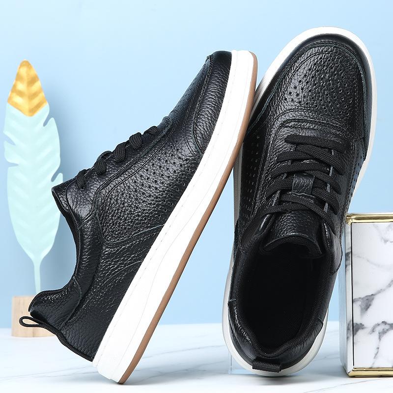 The First Layer of Cowhide Little White Shoes Men's Summer Hollow Breathable Hole Shoes White Casual Leather Shoes Soft Sole Soft Surface Board Shoes