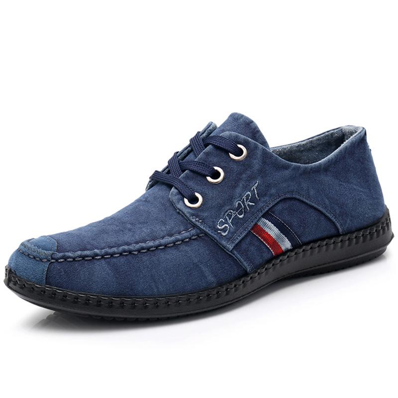 Washed denim canvas shoes men's spring and autumn new old Beijing cloth shoes men's lace-up casual men's single shoes