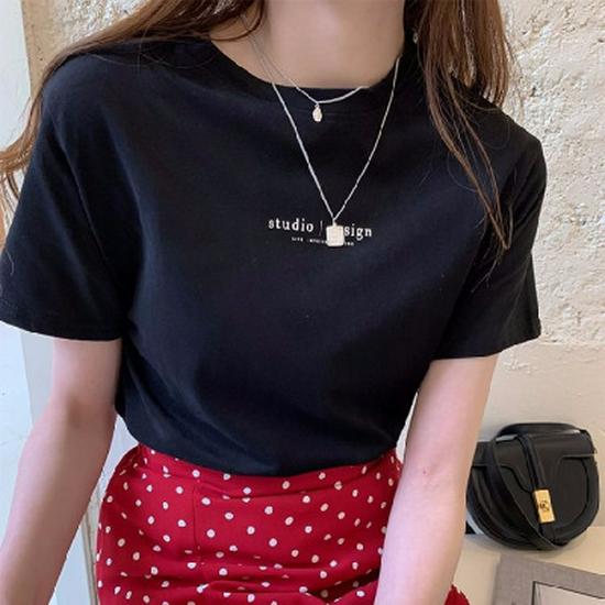 

Женская летняя футболка с коротким рукавом и круглым вырезом, новый корейский стиль, принт с буквами, свободный крой Medium чёрный