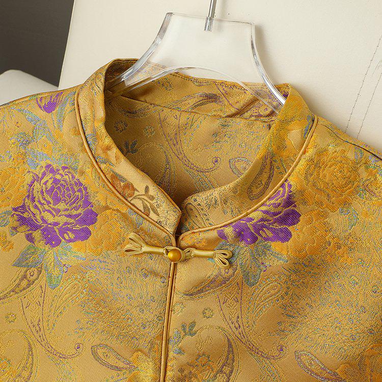 Zijden Jacquard Damesvest met Kikkerknopen - Nieuwe Chinese Stijl voor Lente & Herfst