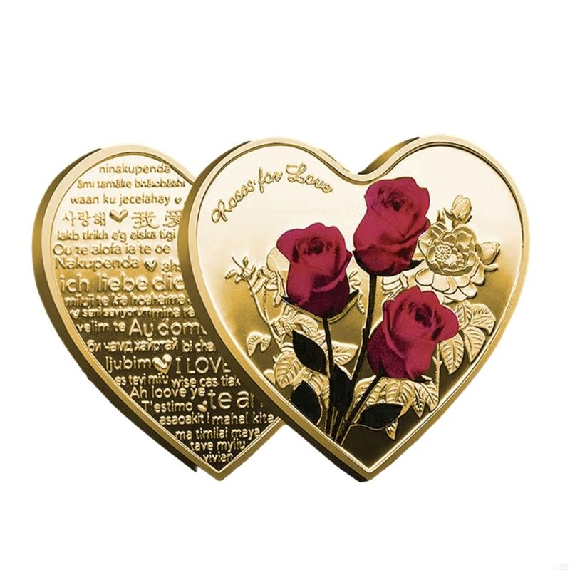 62KD Heart-shaped Rose Metal Commemorative 52 Types of I Love You Confession Valentine's Day Love Heart Gift
