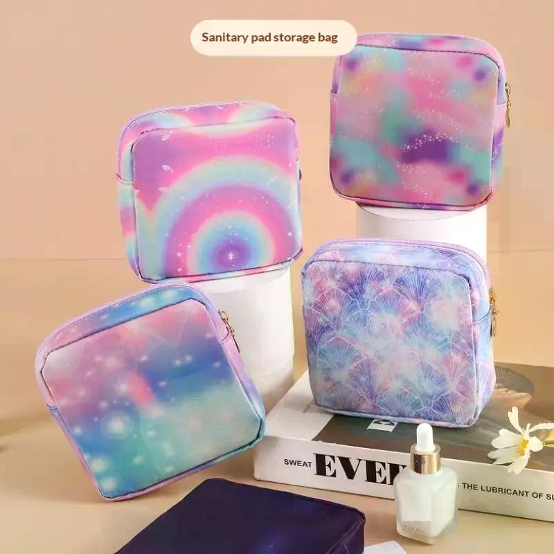 Borsa Porta Assorbenti con Gradiente, Pochette Mestruale Portatile, Organizer Impermeabile per Cosmetici per Tampax Assorbenti, Mini Custodia per Auricolari
