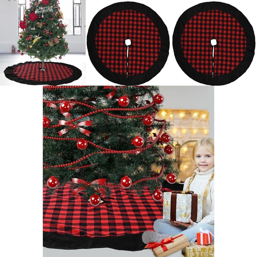 Premium Red And Black Buffalo Check Velvet Christmas Tree Skirt Ideal For Holiday Settings