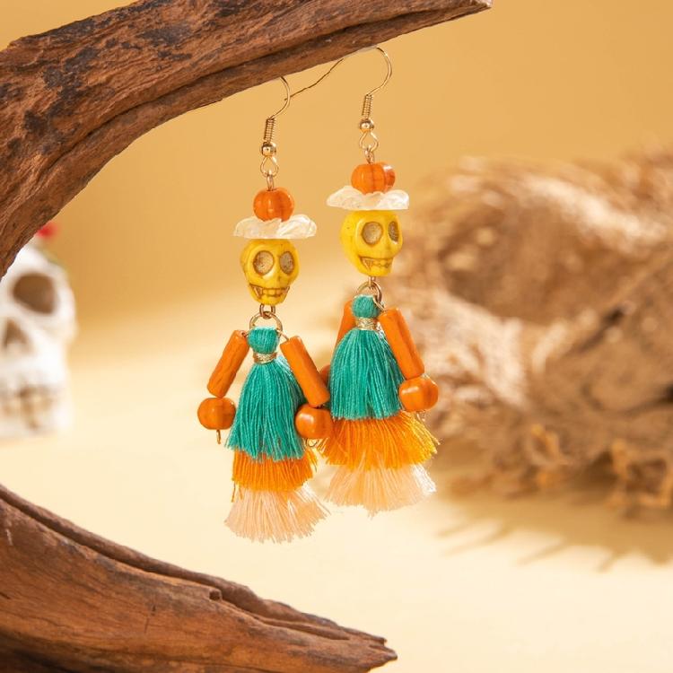 Festive Bohemian Skeleton Earrings Gothic Punk Tassels Jewelry Long Dangle Accessories for Women Special Event