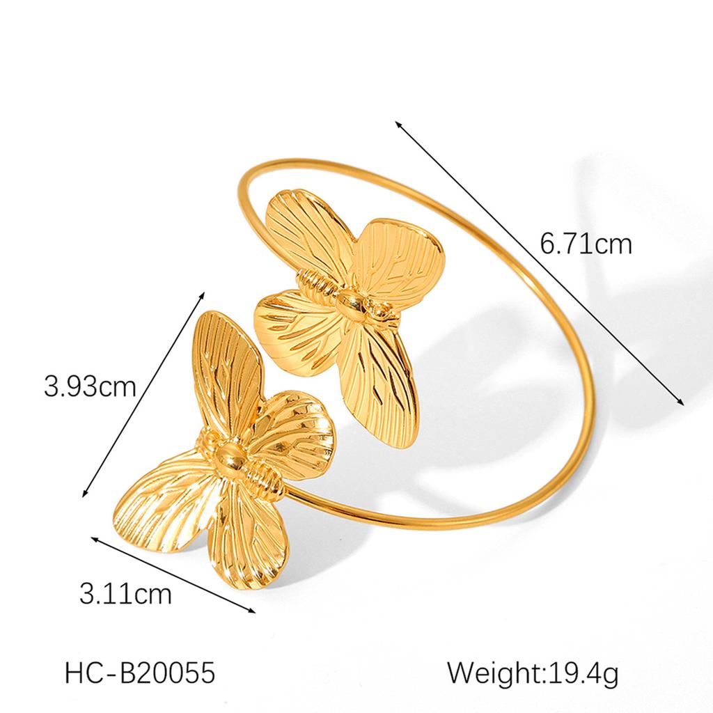 18k Gold Stainless Steel Butterfly Open Bangle Non-fading Titanium Steel Flower Open Ring for Women