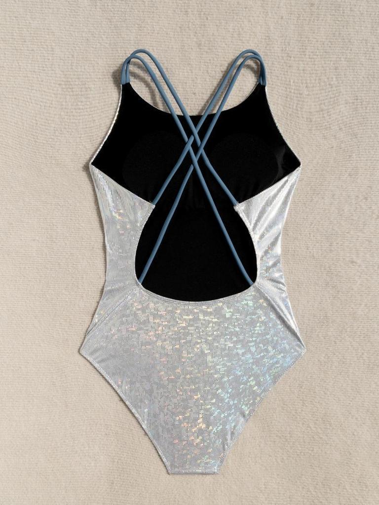 Women's Sexy Slimming One-Piece Swimsuit, Black Lace-Up Design, Conceals Belly, Large Bust, Hot Spring Style.