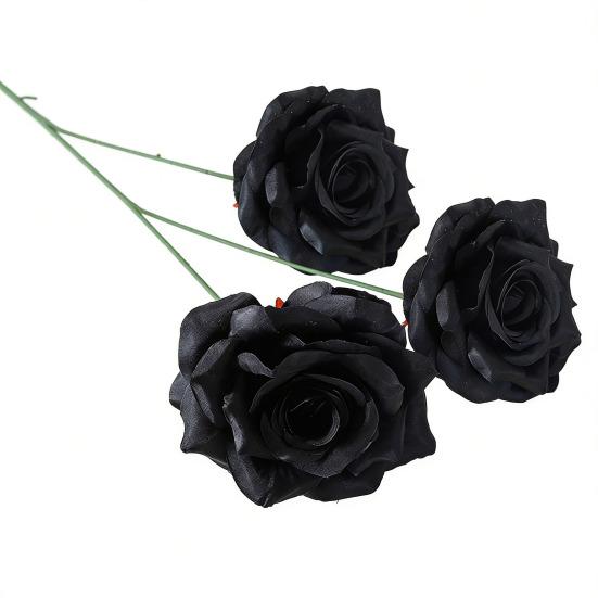 Цветы Головки Искусственный Цветок Розы Реалистичная Ветка Искусственной Розы со Стеблем чёрный