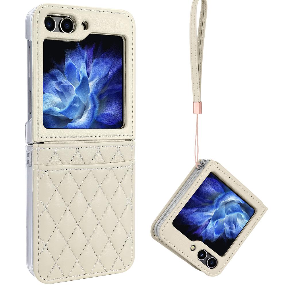 Premium Leather Z Flip 4 Case with Hand Strap and Card Slot for Samsung Galaxy Z Flip 4, Pink