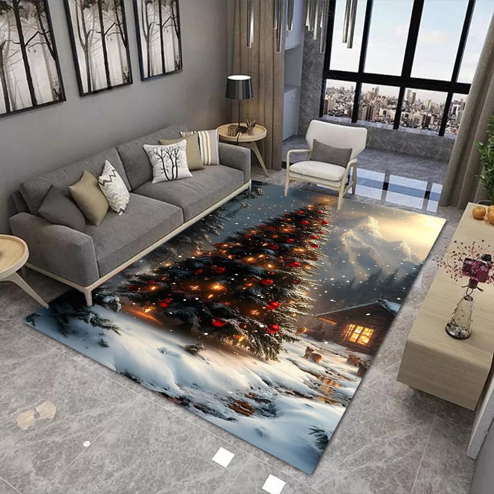 Christmas Theme Floor Mat Various Styles Glittering Trees Snowy Scenes and Festive Ornaments NonSlip Door Mat for Home Decor