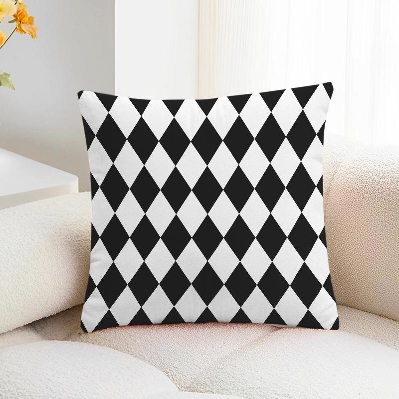 Black and White Plaid Print Decorative Pillowcase Bedroom Living Room Square Cushion Pillowcase