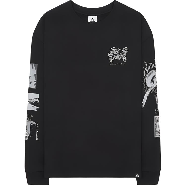 Nike Landscape Print Crewneck Long Sleeve Sweatshirt Men Sweatshirt Black DJ5802-010