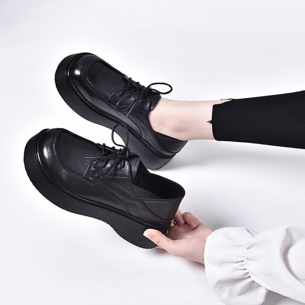 Women's Shoes 2025 Spring New Single Shoes Thick-soled Muffin Bottom First Layer Cowhide Lace-up Two Wear Flat-bottomed Round Head Casual Shoes
