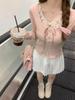 2026 Women's Spring/Autumn Slim Lace Patchwork Long-Sleeve T-shirt, Fake Two-Piece, Pure Desire Style.