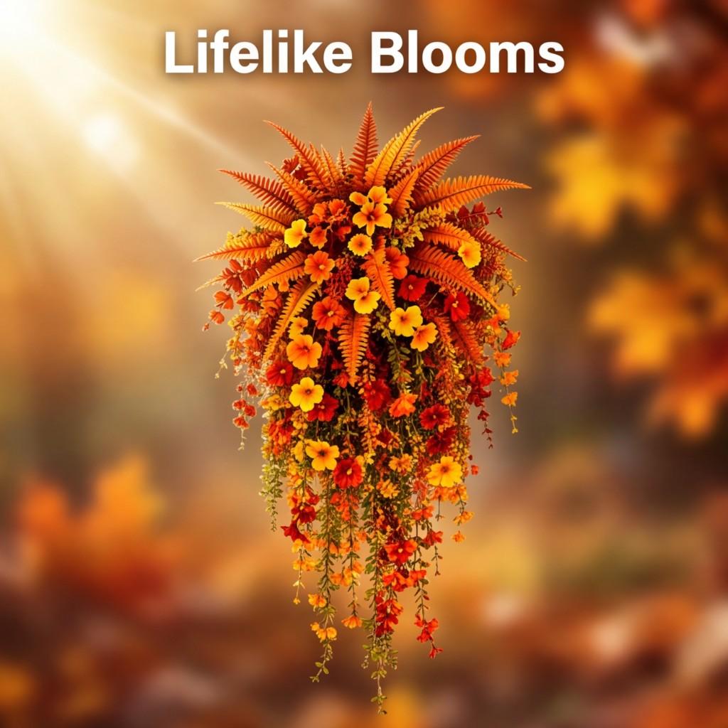 Artificial Fall Harvest Hanging Basket with Lifelike Autumn Flowers - 75cm Trailing Vines Maintenance-Free Indoor Outdoor Porch Thanksgiving Decor