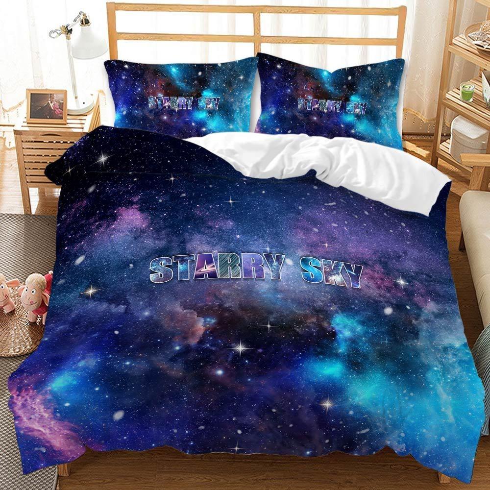 3D Space Planet Printed Down Duvet Cover Pillowcase with Universe Starry Sky Pattern Bedding Set for Kids, Home Decoration Gift for Teenagers