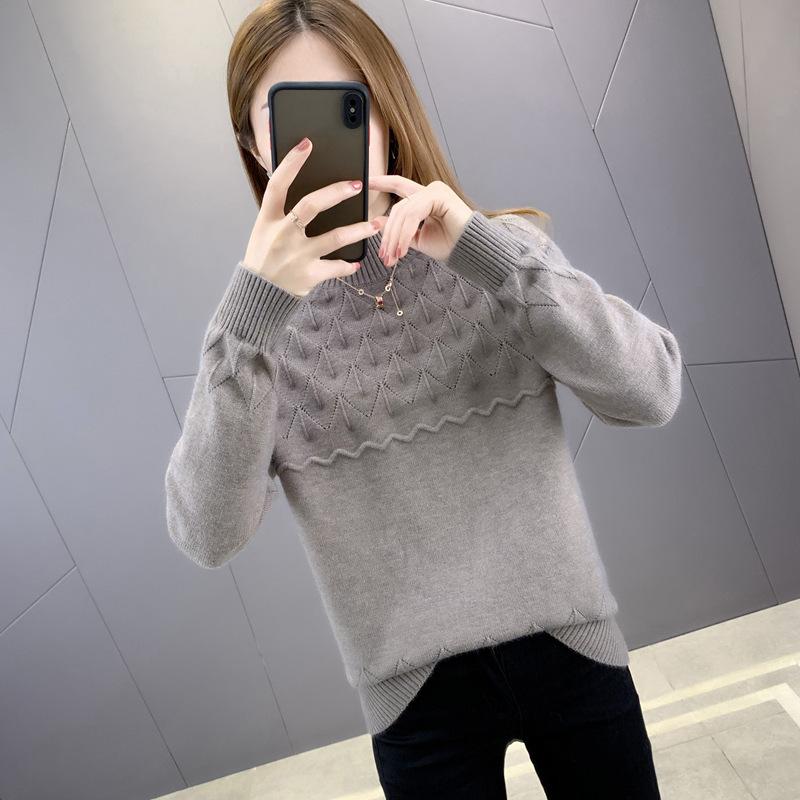 Pulover pe jumătate cu gât înalt pentru femei, larg în toamnă și iarnă.