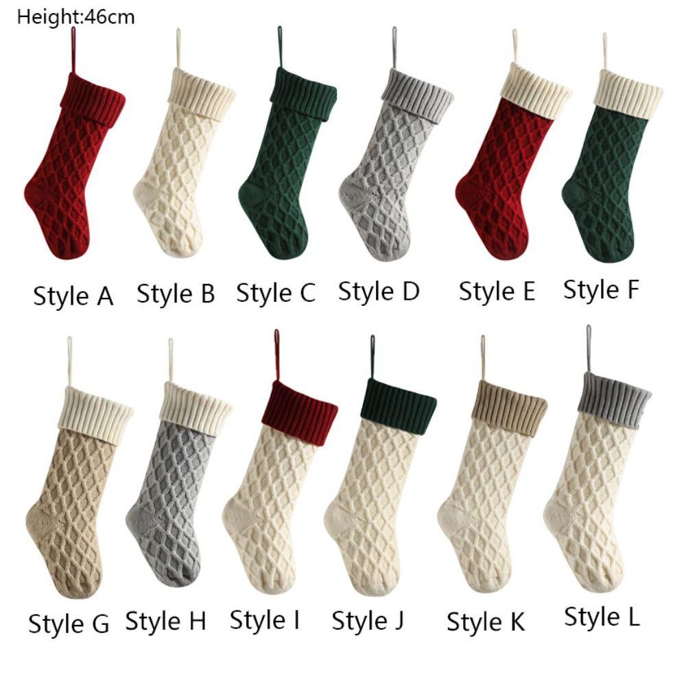 Haushalt Rhombus Textur Gestrickter Weihnachtsstrumpf Wiederverwendbar Garn Weihnachtsgeschenksocken Große Größe Weihnachtsgeschenktüte Neujahr