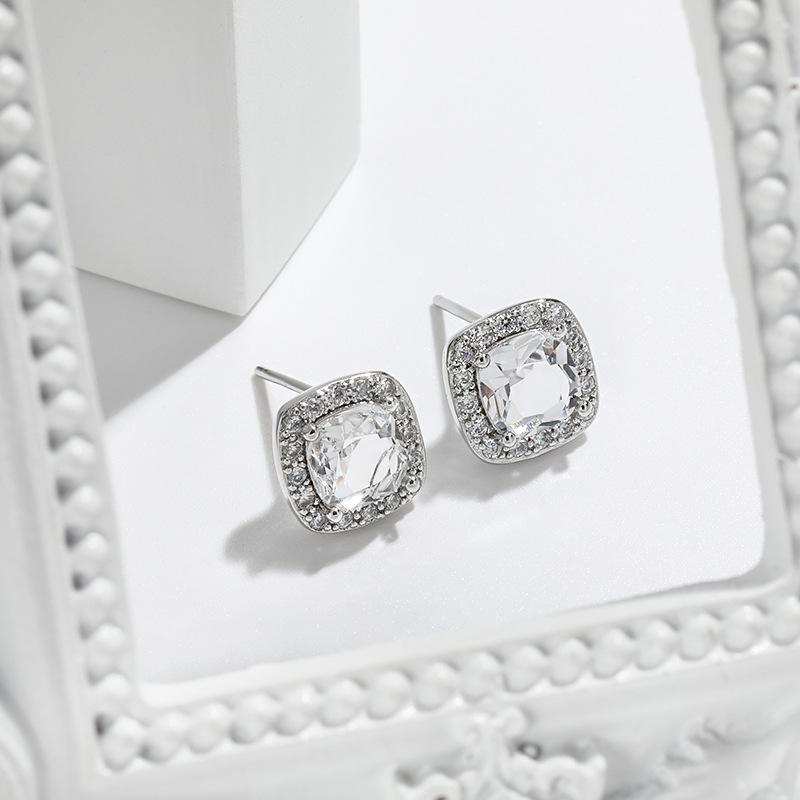 Popular Multicolor Earrings Four-claw Square Emerald Single-drill Earrings