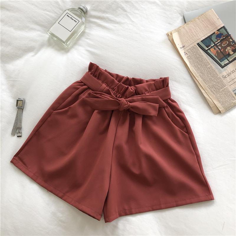Summer Women's High Waist Shorts Casual Loose Bow Tie Wide Leg Shorts