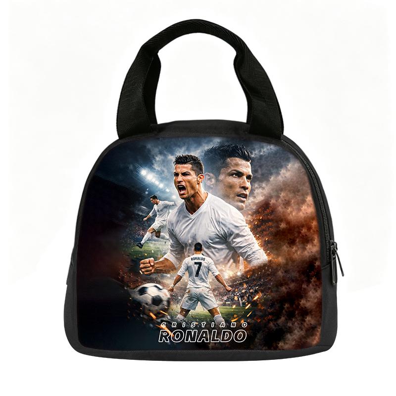 Leer, Reizen Handtas Geïsoleerde Lunchtas Herbruikbaar Ronaldo Lunchbox Voetbalster Student Bento Voedselcontainer Zakken