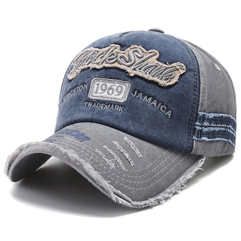 Hat Men's and Women's Spring and Summer Baseball Cap Washed Old Letter Embroidery Curved Edge Cap Color Matching Retro Sun Hat