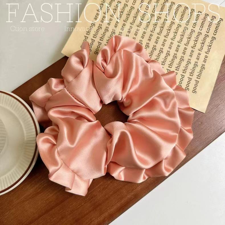 Oversized Korean Ballet-Style Satin Hair Tie with Ruffled Edges - Elegant and Fashionable Bun Accessory