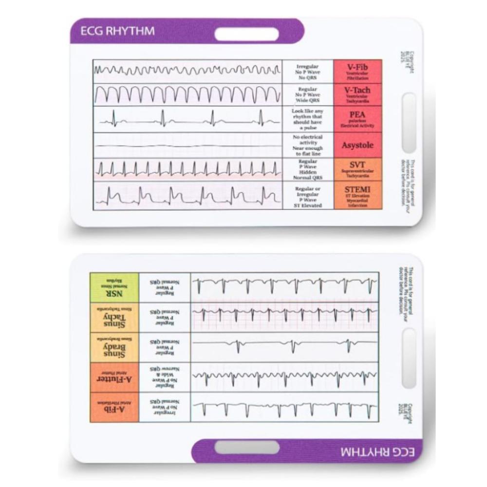 Quick Reference EKG Rhythm Interpretation Card DIY Dual-Sided Interpretations Pocket Card Portable ECG Badge Card