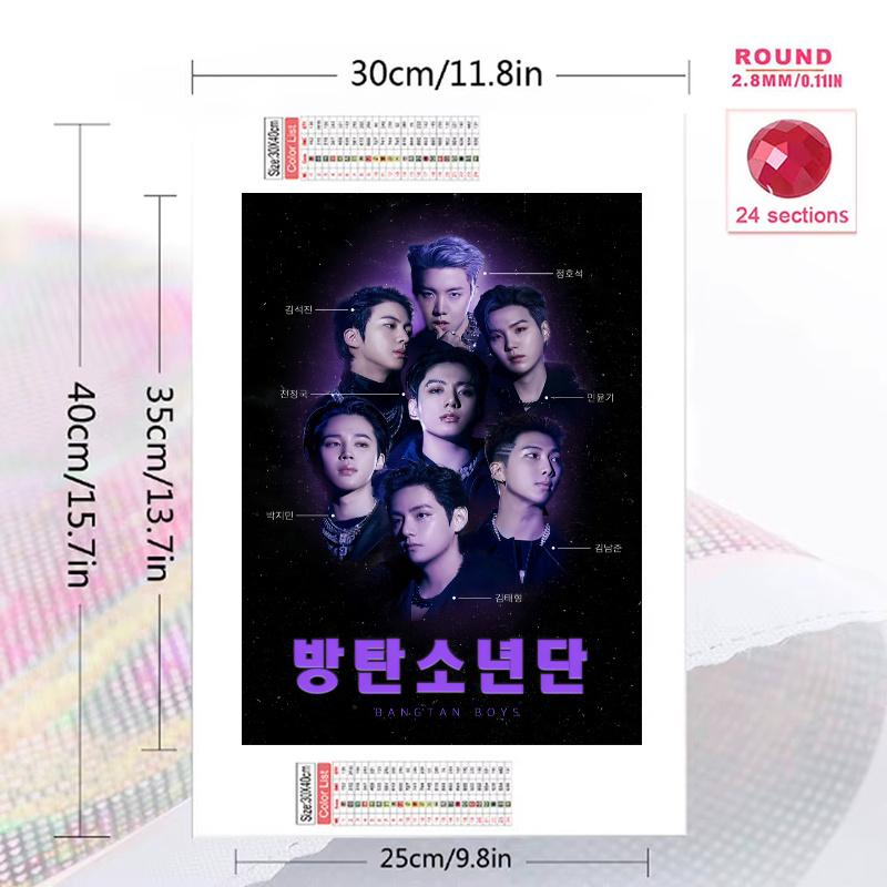 BTS POSTER 100% Round Full Drill 5D DIY Diamond Painting Embroidery Cross Stitch Rhinestone Décor