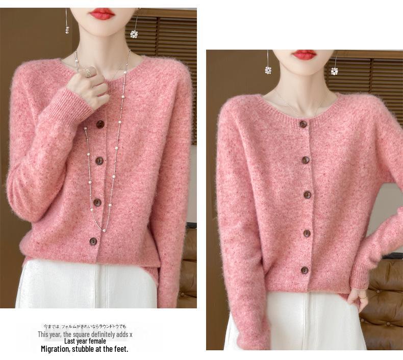 Wollstrickjacke im koreanischen Stil mit Pünktchen: Herbst/Winter Schlankmachend Lockerer Schnitt