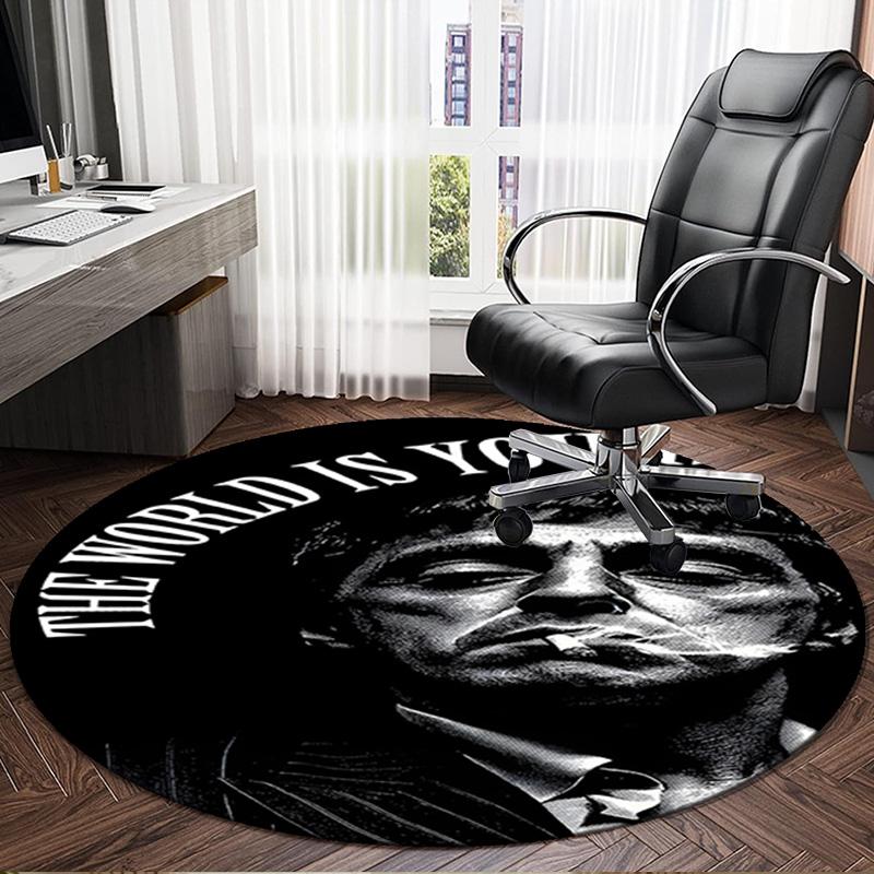 1PC Scar-face: World Is Yours Round Rug, Non-slip Chair Mat, Home Decor, Circle Carpet Perfect for Office, Bedroom, Living Room,Christmas gift