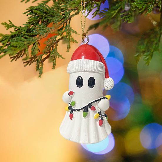 Christmas Ghost Pendant Resin 3D Ghost Hanging Ornament Mini Santa Hat