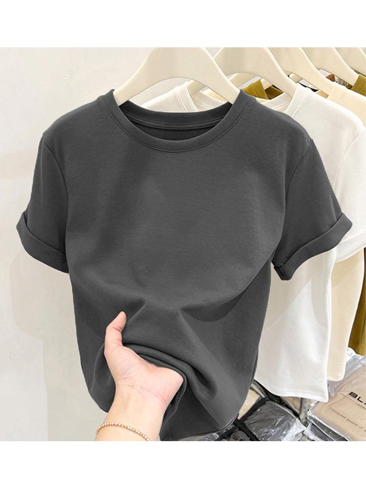 Women's Crimson Brushed Short-Sleeve Round Neck T-Shirt, Thicker Style For All Seasons