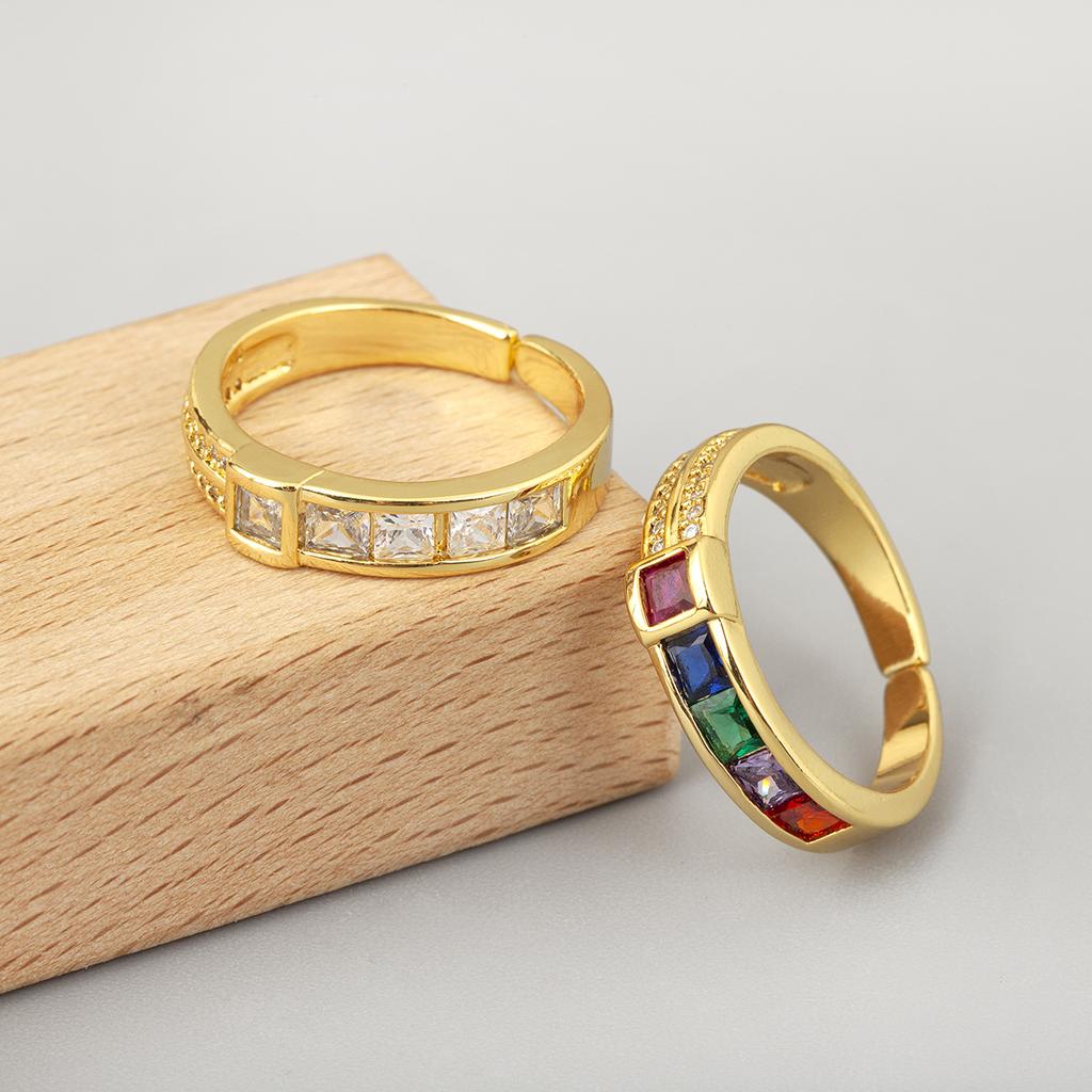 Nidin Classic New Design Inlaid Colorful Zircon Rings For Female Male Aesthetic Adjustable Finger Jewelry Anniversary Party Gift