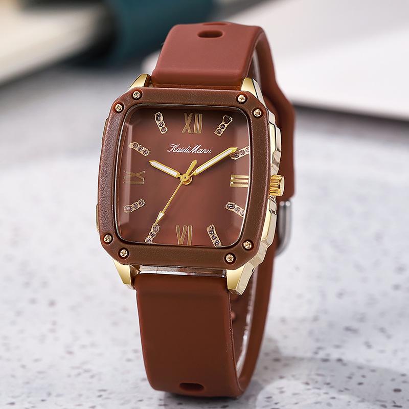 Винтажные Силиконовые Ремешки Квадратные Римские Шкалы Кварцевые Часы Модные Повседневные Женские Аналоговые Наручные Часы для Девочек Часы Подарки кофейный