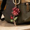 Keychain Pendant Rose Flower Shape Key Holder with Multicolor Rhinestones Anti-Oxidation Lobster Clasp Keyring Backpacks Car Accessory