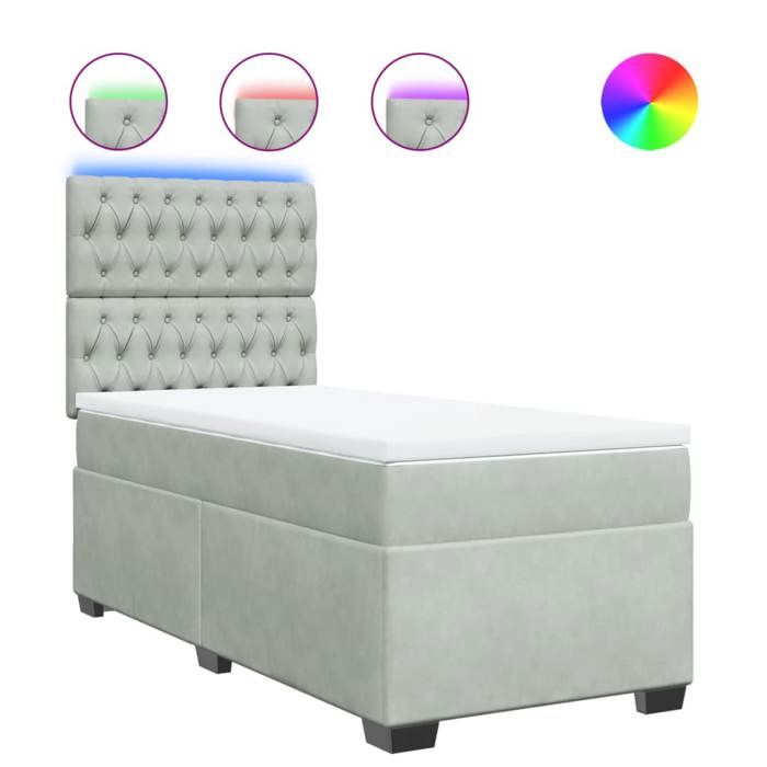 VidaXL Slatted Bed Base and Mattress Light Grey 100x200cm Velvet, Bed, Platform Bed, Panel Bed, Furniture of 3293140