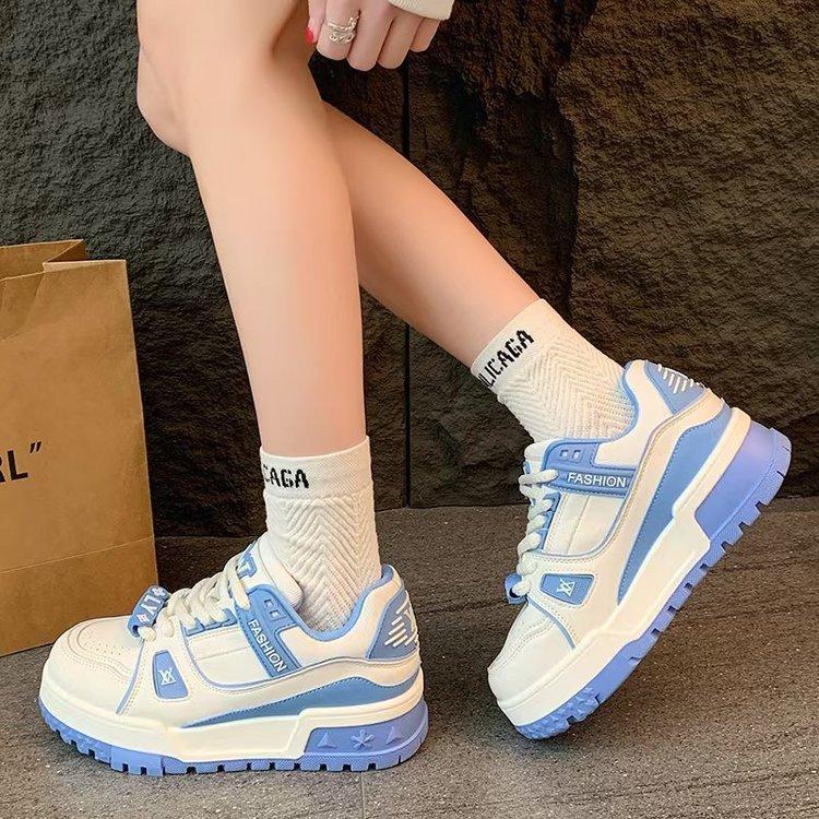 

Spring new lace-up light sports casual shoes small height-increasing board shoes student color matching size 35 синий
