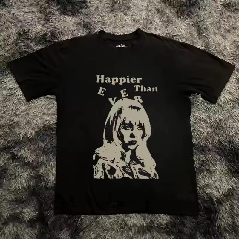 Billie Eilish Happy Than Ever Y2K T shirt Men's Retro T shirt Summer New Casual Fashion Men's and Women's Same Style