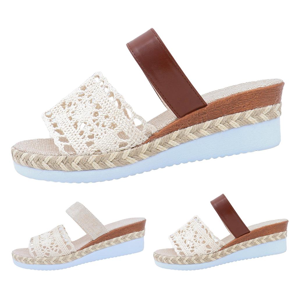 Women'S Sandals Bohemian Sandals Wedge Sandals Ethnic Sandals Openwork Wedge Two Strap Sandals Women Rubber Womens Wide Sandals