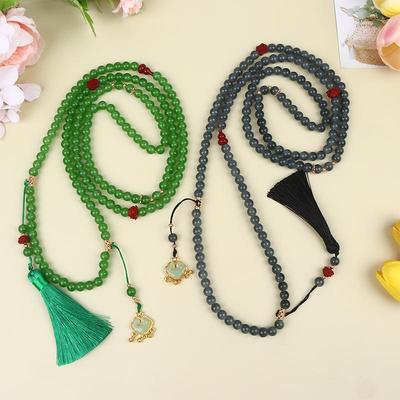 Fresh Ancient-Style Peace Buckle Necklace,New Tassel Beaded Long Crossbody Chain,Retro Jewelry For Women, Daily Accessory