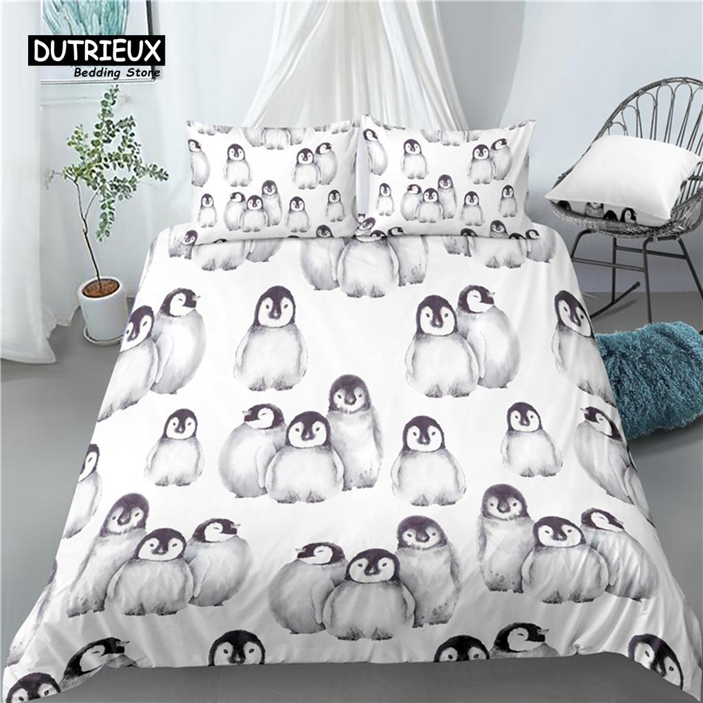 Comforter Home Living Luxury 3D Penguin Print 2/3Pcs Comfortable Bedding Sets Queen And King Au/Eu/Us Size