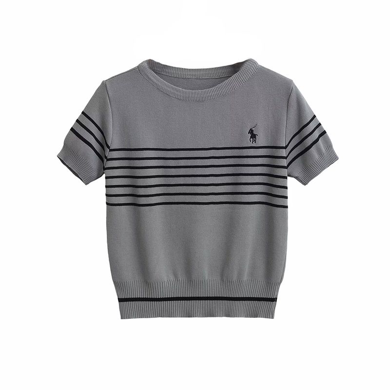 Kaslead New Women clothes Western Style Fashion Simple and Versatile round Neck Short sleeve Knitted Top