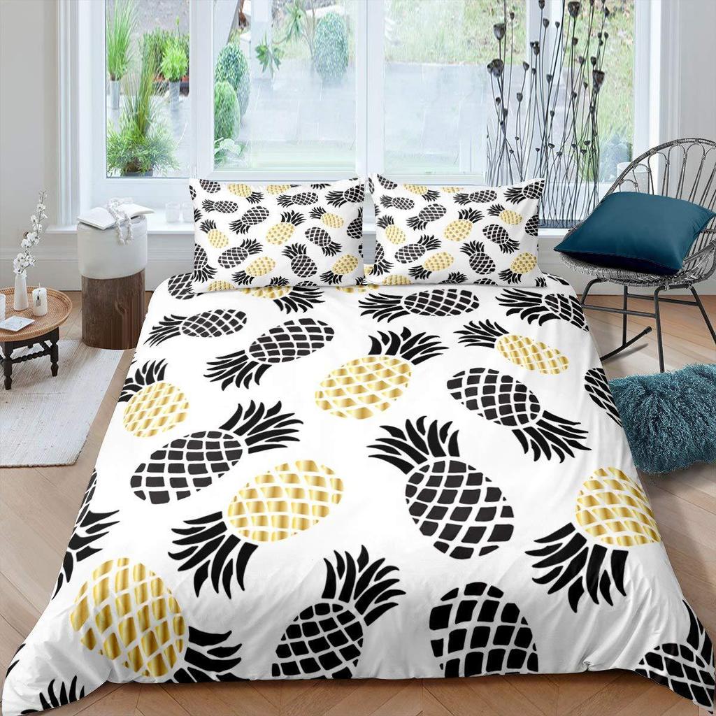 Pineapple Duvet Set Tropical Fruit Beach Print Bedding Set Teen Bedroom Decoration Three-Piece Set