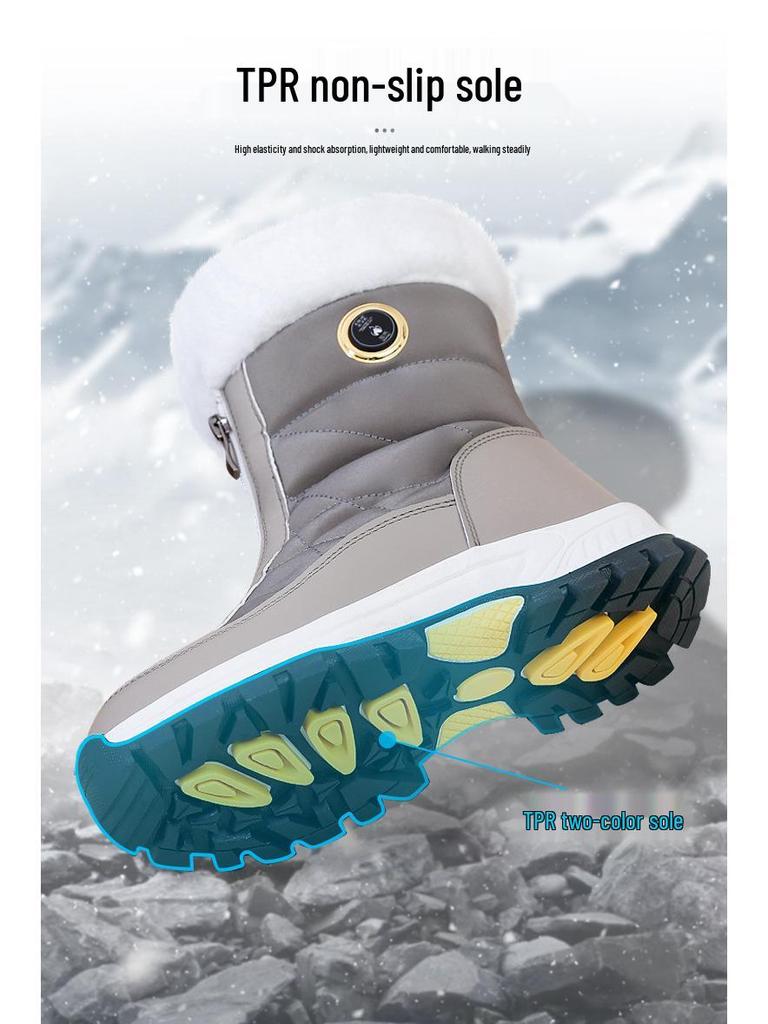 Rechargeable Electric Heated Wool Snow Boots for Women - Warm Cotton Shoes with Heating Insoles.