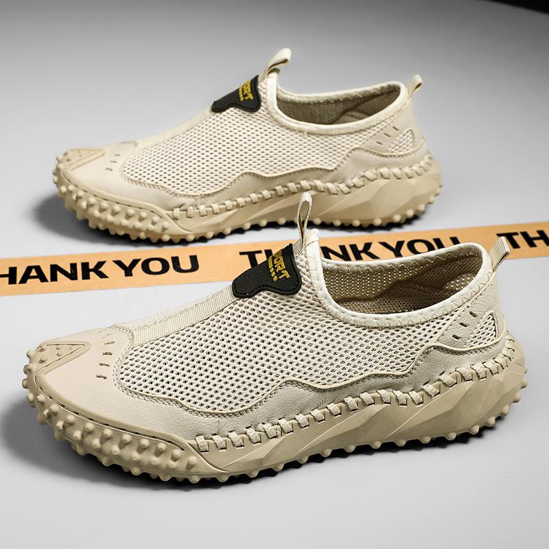 

Amazon summer large size hand-stitched foot cover casual shoes men s breathable and versatile never degummed mesh shoes 46 бежевый