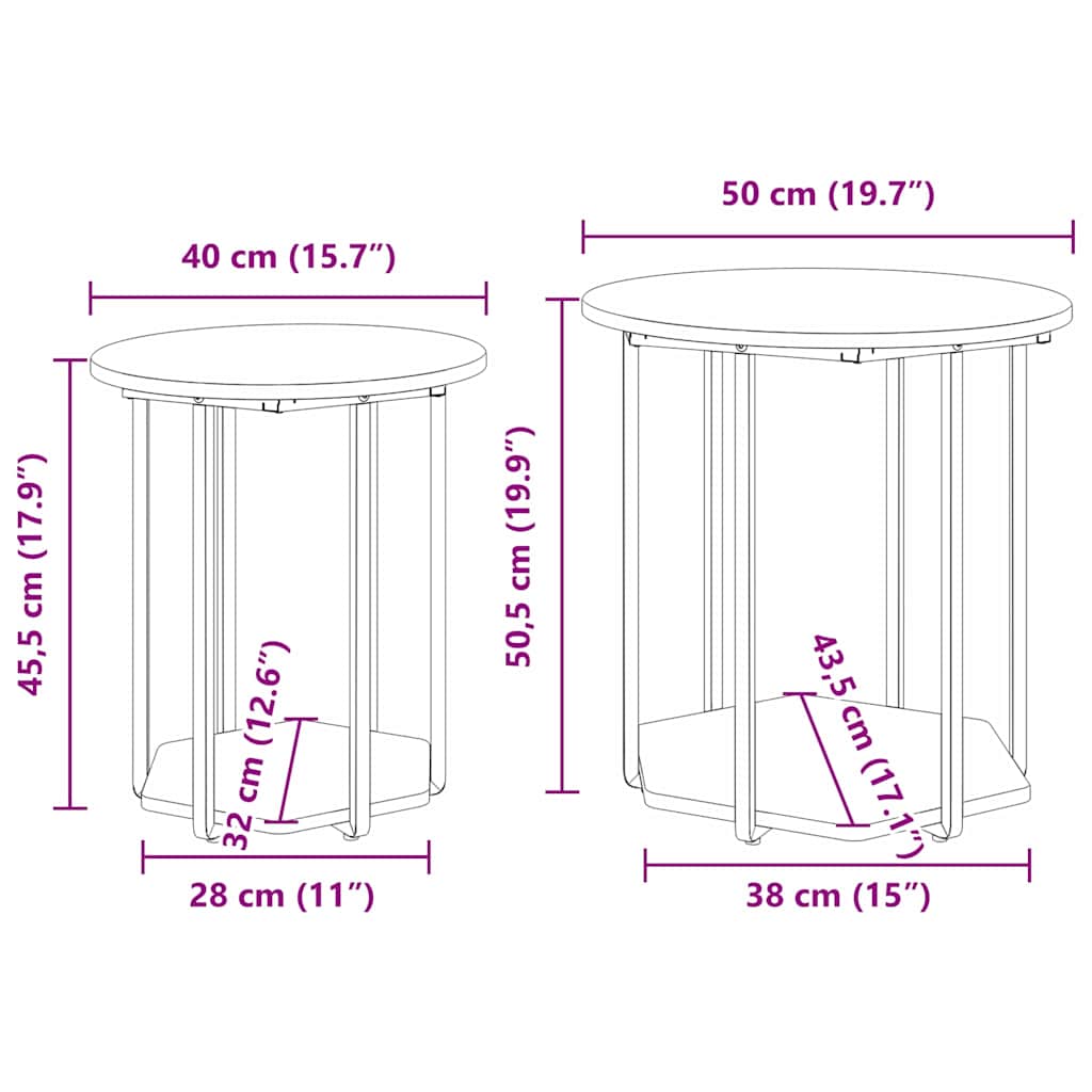 Side Table Set with Shelf 2 Pcs Brown