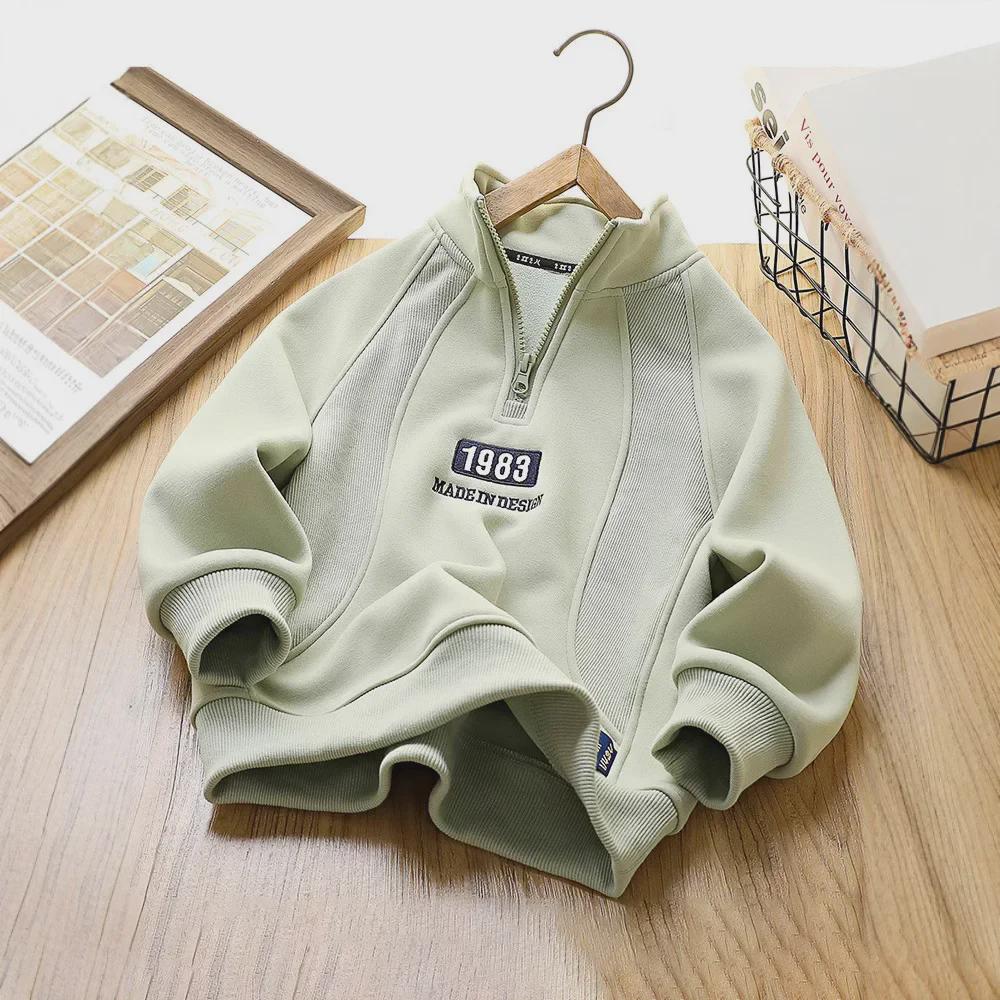 Boys' Winter 2024 Fleece Sweatshirt: Half-Zip, Long-Sleeve, Korean Style for Kids