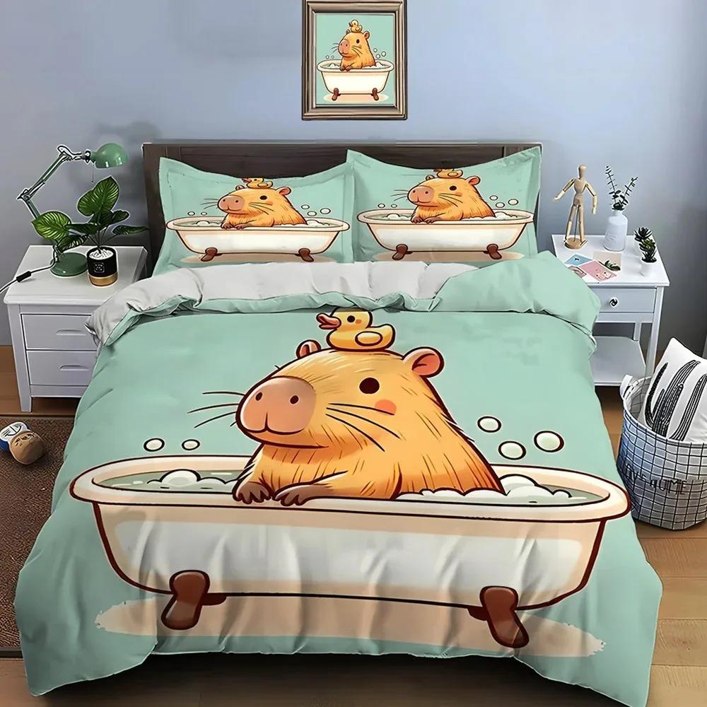 3D Cute Cartoon Capybara Print Bedding Set Duvet Cover with Pillowcases Adult and Boys Bedding Set Luxury Gifts