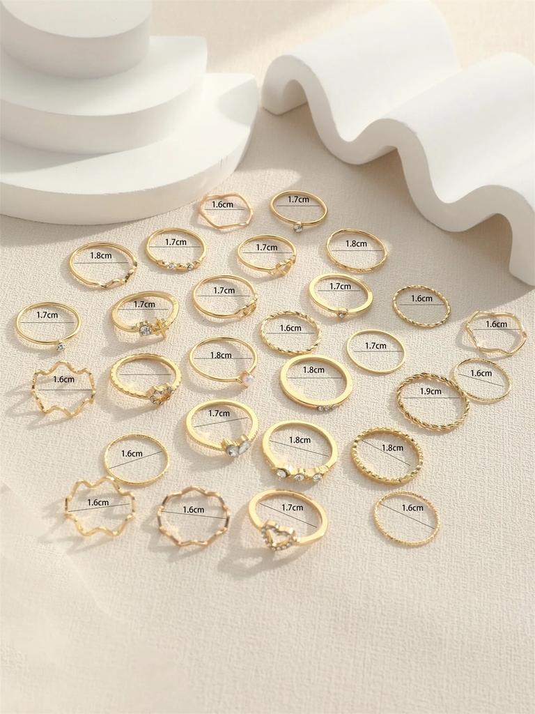 28er Mode Ring Set für Damen Herzförmiges Design Geometrisches Böhmisches Element Akzentring Tägliches Tragen Dating Party Schmuck 2026
