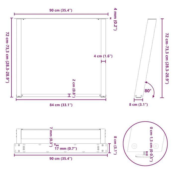 VidaXL Dining Table Legs U-Shape 2 Pcs Black 90 X (72-73) Cm Steel 4012800